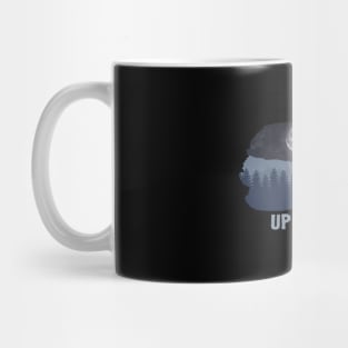 UP NORTH BLUE CHILLY WINTER NIGHT WITH PINE TREES & MOON Mug